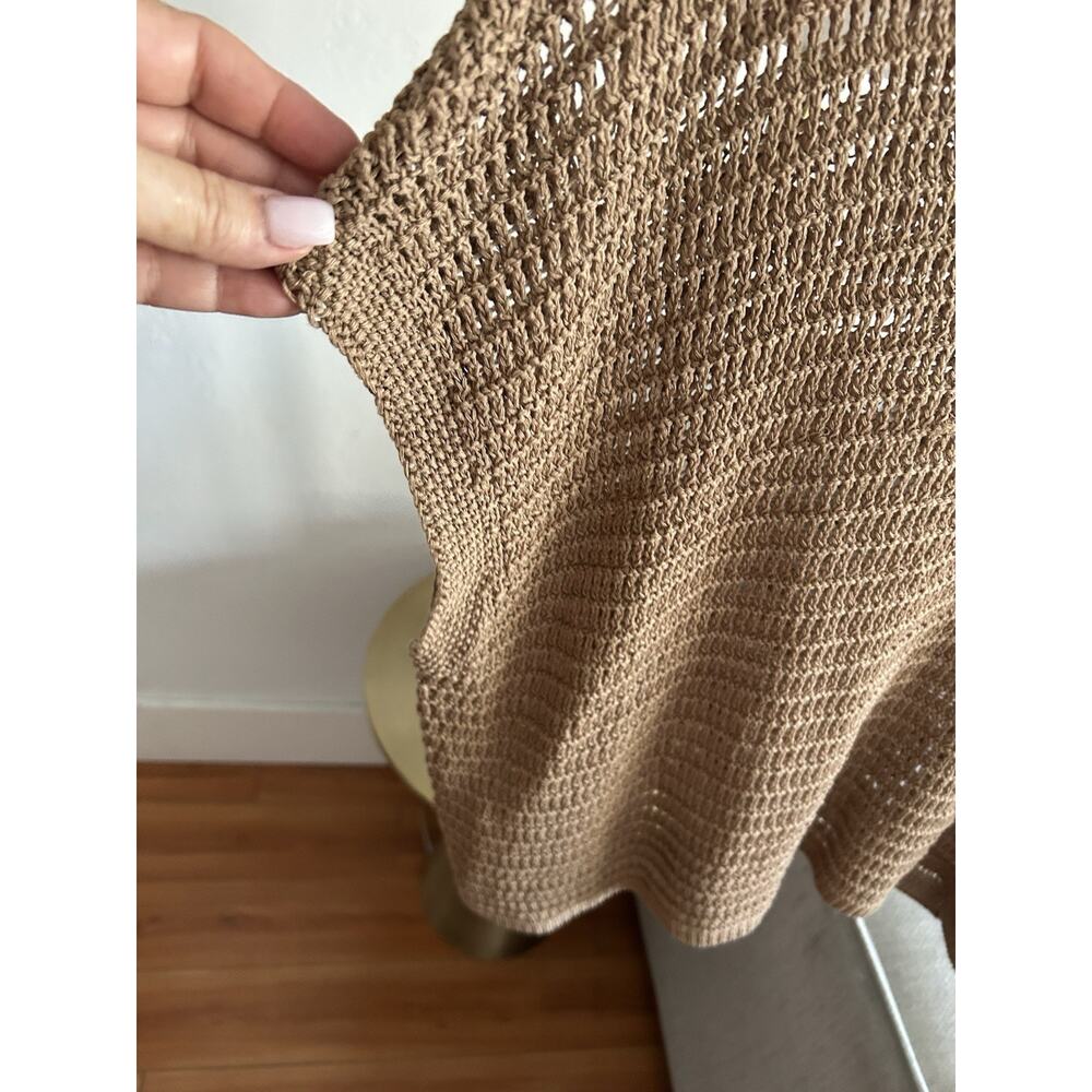 Crochet Tan Linen Blend Sweater Top L Open Knit Beachy Festival Coachella Boho - Picture 3 of 10